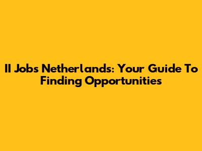 II Jobs Netherlands: Your Guide To Finding Opportunities