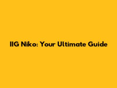 IIG Niko: Your Ultimate Guide