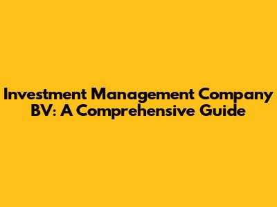 Investment Management Company BV: A Comprehensive Guide