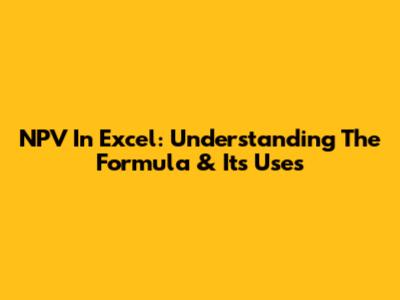 NPV In Excel: Understanding The Formula & Its Uses