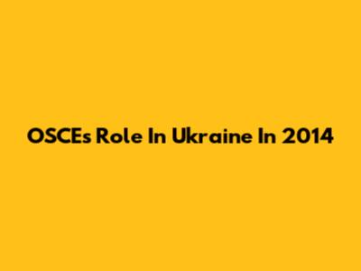 OSCE's Role In Ukraine In 2014