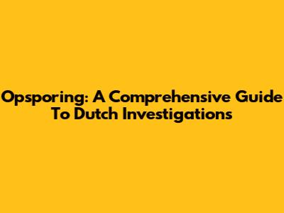 Opsporing: A Comprehensive Guide To Dutch Investigations