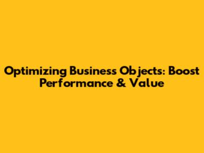 Optimizing Business Objects: Boost Performance & Value