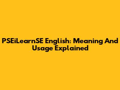 PSEiLearnSE English: Meaning And Usage Explained