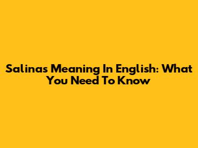 Salinas Meaning In English: What You Need To Know