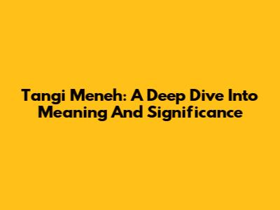 Tangi Meneh: A Deep Dive Into Meaning And Significance