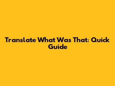 Translate What Was That: Quick Guide
